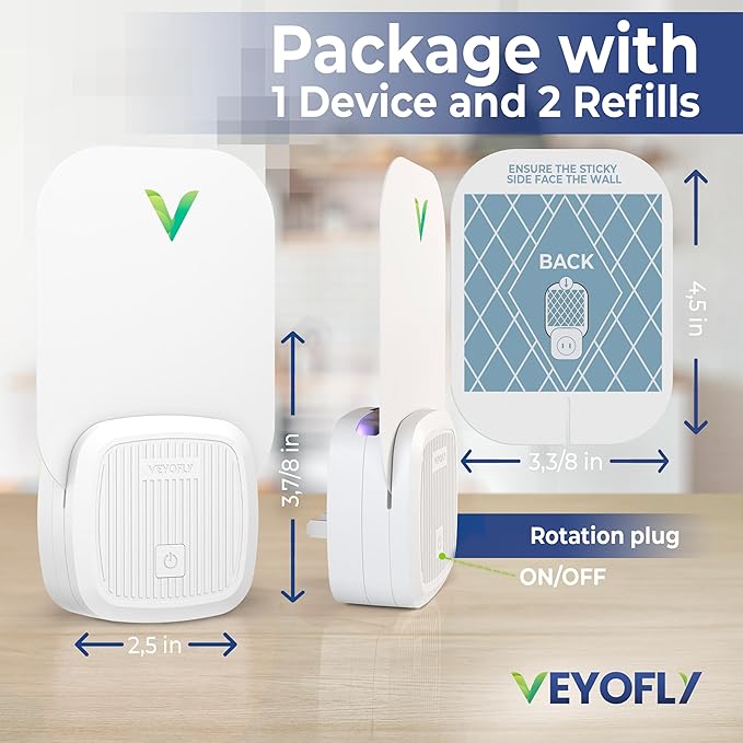 VEYOFLY Fly Trap Indoor, Fruit Fly Traps for Indoors, (1 Device + 2 Refills) Gnat Traps for House Indoor, Fly Catcher Indoor, Plug in Light Flying Insect Trap, Bug Light Killer, Fly Trap