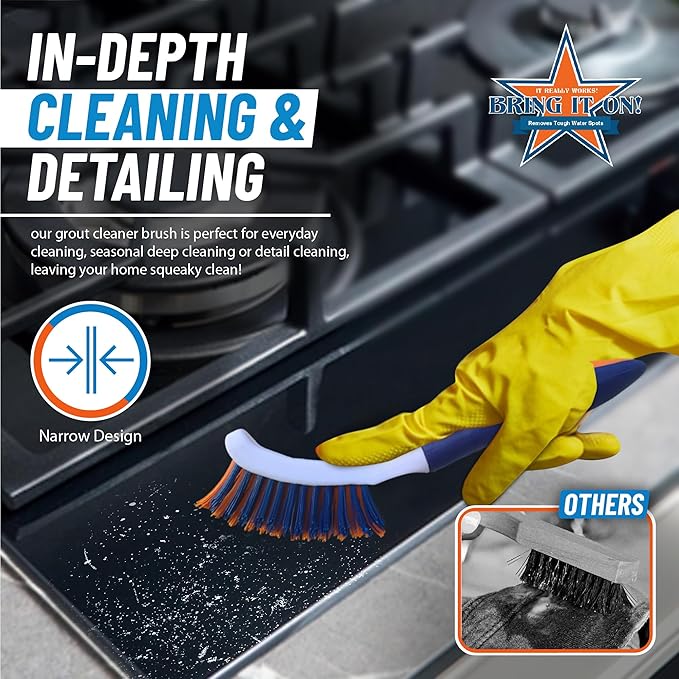 Bring It On Grout Cleaning Brush 2-Pack – Crevice Cleaning Brush with Stiff Nylon Bristles, 8-Inch Heavy-Duty Scrub Brush for Tile, Grout, Shower, Bathroom, Kitchen, Corners & Tight Spaces