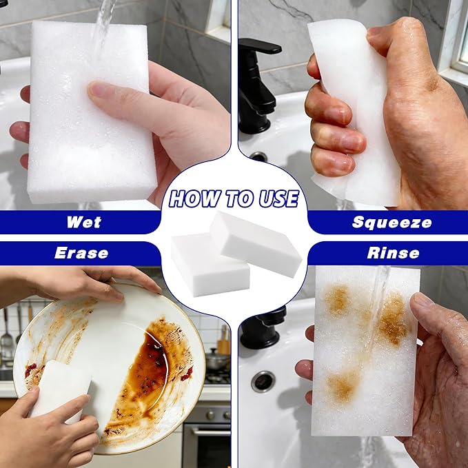 100 Pack Magic Cleaning Sponge Erasers, Non-Scratch Melamine Sponge Bulk Multi-Surface Cleaner Melamine Foam Cleaning Scrubber Pad Sponges for Household Wall Shoes Bathtub Door Shower Bathroom Kitchen