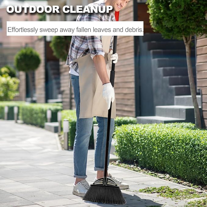 Four-Section Rod Long-Handled Broom,Heavy-Duty Broom, Angle Broom for Outdoor/Indoor（Black+Red）