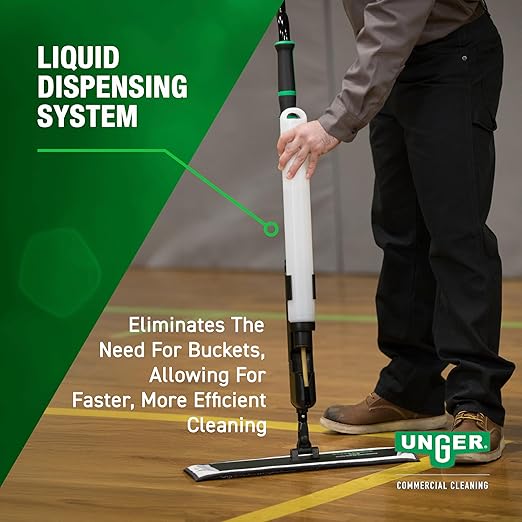 Unger Commercial Excella 18" Offset Starter Cleaning Kit - Ergonomic Floor Mop with Height Adjustable Pole and Refillable Dispensing Bottle - EFHC1