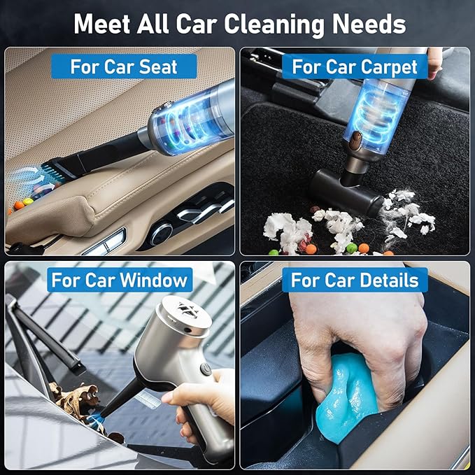 COLORCORAL 4-in-1 Powerful Handheld Vacuum Cleaner 16000Pa Brushless Motor Car Vacuum with Cleaning Gel for PC, Tablet, Phone,Car