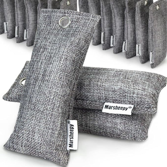 Marsheepy 24 Pack Charcoal Shoe Deodorizer Bags, Bamboo Charcoal Air Purifying bags, Odor Absorber, Odor Eliminator for shoes, Home, Closet, Pet（24X50g）