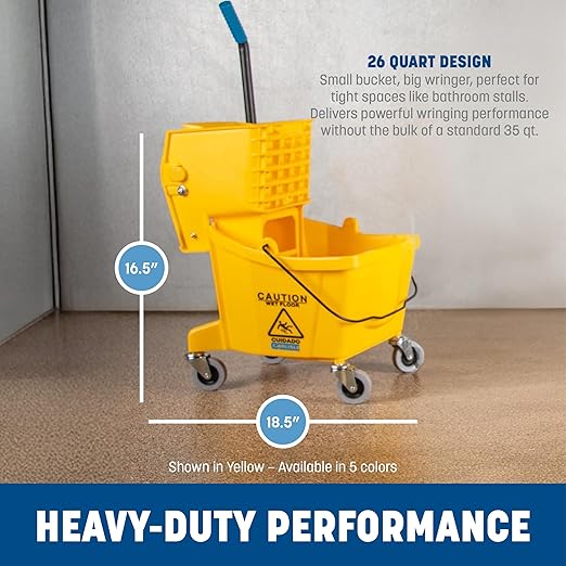SPARTA Commercial Mop Bucket With Side Press Wringer, Floor Cleaning Essentials for Commercial and Home Use 26 Quart Capacity, 1 Count, Blue