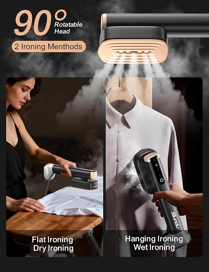 Sundu Travel Steamer for Clothes, Portable Handheld Garment Steamer, 15s Fast Heat-up, 2 Water Tanks (180 ml +100 ml), 25 Minutes of Continuous Ironing for Travel, Home