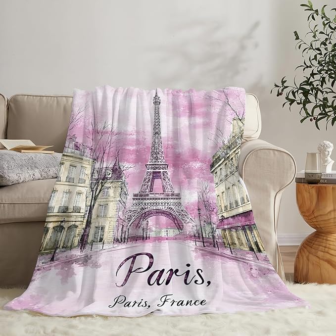 Tijuboni Paris Eiffel Tower Throw Blanket Pink Paris Gifts for Girls Women Boys Men Adults Kids Soft Flannel Fleece Blanket for Couch Sofa Bed Home Decor 40"x50"