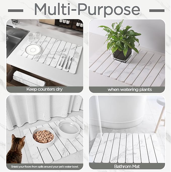 Stone Drying Mat for Kitchen Counter, White Fish Belly Stone Dish Drying Mat - Diatomaceous Earth Water Absorbing Drying Stone for Kitchen Counter Mat, Quick Dry Stone Mat Kitchen
