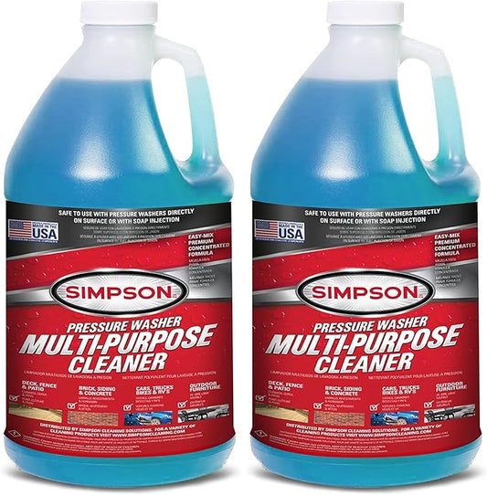 SIMPSON Cleaning 88281 Cleaner, Concentrated Soap Solution for Pressure Washers and Spray Bottles, Use on Concrete, Vinyl Siding, Appliances, Windows, Cars, Fences, Decks, Blue, 1 Gallon (Pack of 2)