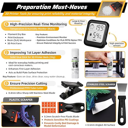59pcs 3D Printer Tools Kit with Hard Case, 3D Printer Accessories incl Deburring Tool, Digital Caliper, Hygrometer, Nozzle Clog Poke, Pilers, Flush Cutter, for Bambu Lab, Ender 3, FDM/SLA Printers etc