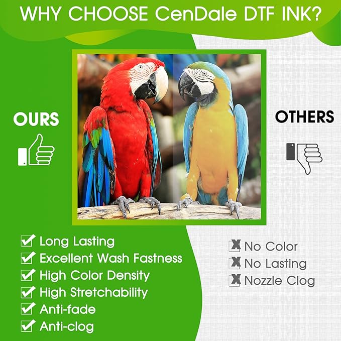 CenDale Premium DTF Cyan Ink - 500ML DTF Transfer Ink for PET Film, Refill DTF Ink Cyan for Epson ET-8550, L1800, L800, R2400, R1390, P400, P800, XP15000, Heat Transfer Printing Direct to Film