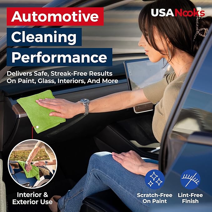 USANOOKS Microfiber Cleaning Cloth Light Green - 50 Pcs 12.5"x12.5" - High Performance - 1200 Washes, Ultra Absorbent Towels Weave Grime & Liquid for Streak-Free Mirror Shine - Car Washing Cloth
