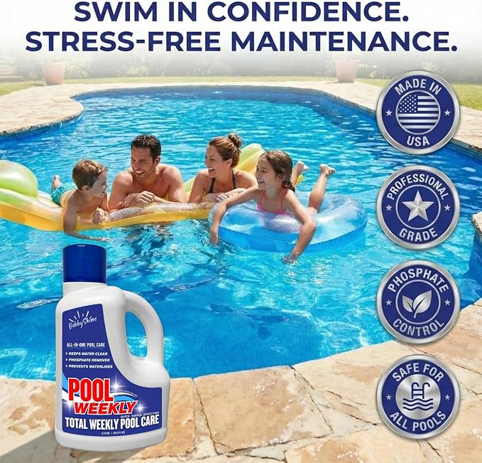Weekly Pool Treatment with Phosphate Remover, Pool Clarifier and Pool Waterline Cleaner, Saltwater Safe, 3L - BubbyShine