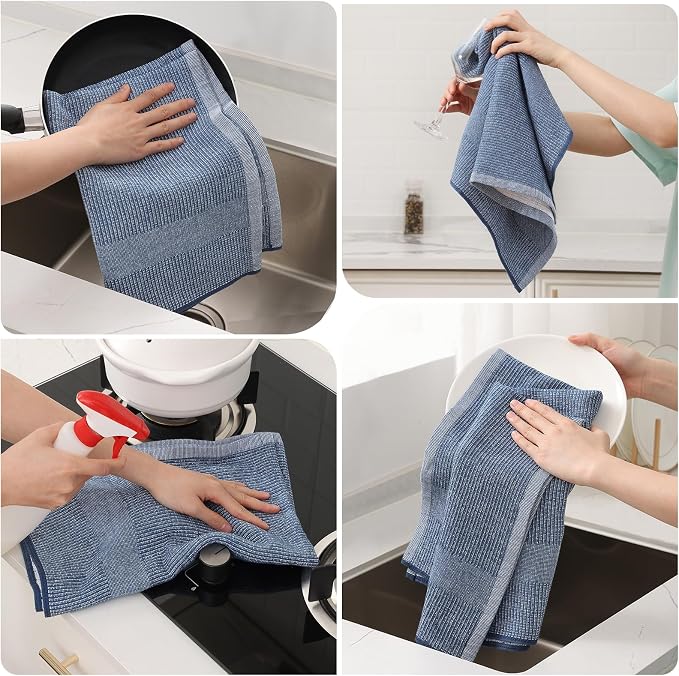 Mordimy Premium Kitchen Towels 8 Pack (18 x 28 Inches, Mixed Color), Large Cotton Kitchen Hand Towel, Flat & Terry Dish Towels for Drying Dishes, Super Absorbent Tea Dishtowels Set with Hanging Loop