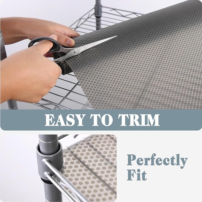 FLPMIX Wire Shelf Liner 17 inch Wide: Standard Size (17 by 197 Inch, Transparent Grey) - Waterproof Pantry Shelf Liner - Thick Plastic Kitchen Cabinets Liner for Heavy Duty Metal Shelves