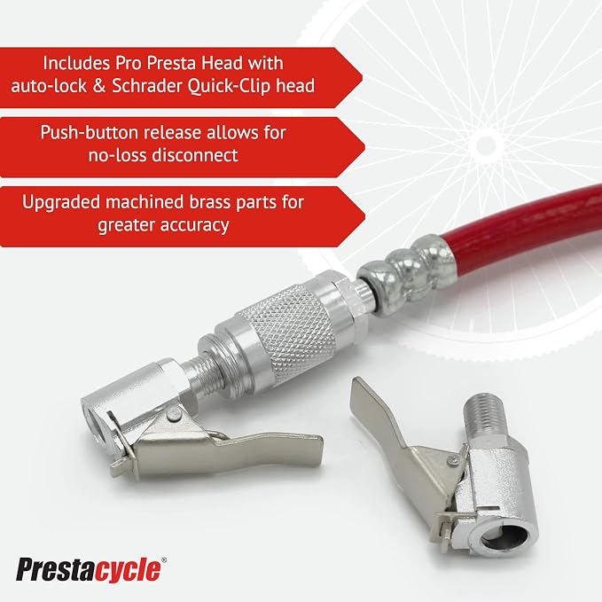 Prestaflator Bike Tire Inflator, Presta & Schrader Valve Air Compressor Tool – Works with Tubeless & Standard Tires – Bike & Car Air Compressor Tire Inflator for MTB & Road Bikes