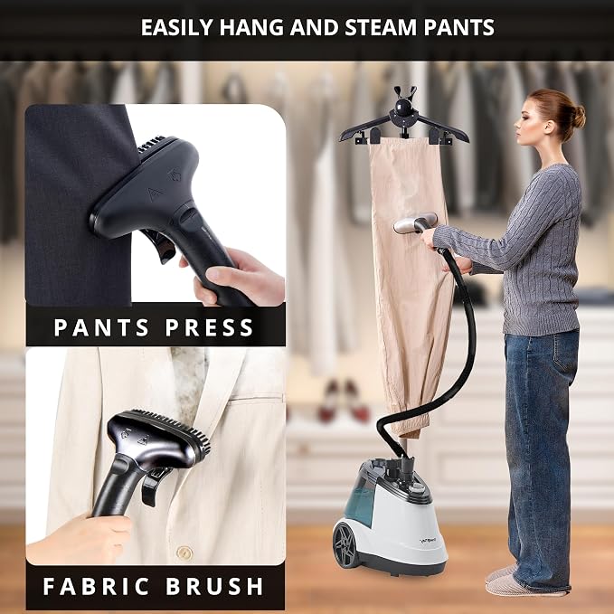 True & Tidy® Pro Commercial Garment Steamer with Extra Large 3L (101 oz) water tank, Heavy Duty with 3 Steam Settings, Aluminum Steam Plate, up to 90 mins