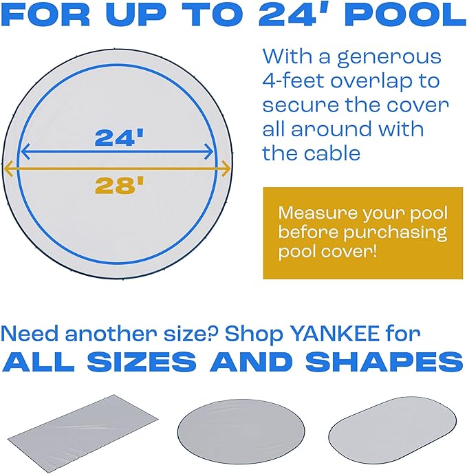 Yankee Pool Leaf Net Cover for 24 Ft. Above-Ground Round Pool - Heavy-Duty 0.15”, Net to Protect from Leaves, Debris | Leaf Catcher to Prevent Clogging