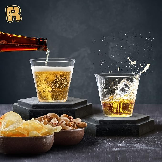 R-kay 9 Oz Clear Plastic Cups For Party - Clear Cups 100 Pack - Heavy Duty Disposable Cups/Tumblers - Plastic Wine Glasses For Parties Disposable - Plastic Cocktail Glasses - Party Cups Disposable