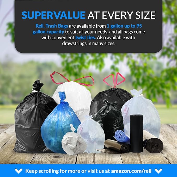 Reli. 40 to 45 Gallon Trash Bags Heavy Duty | 150 Trash Bags with Ties | Super Sizeable, Black, Serious Garbage Cleanup