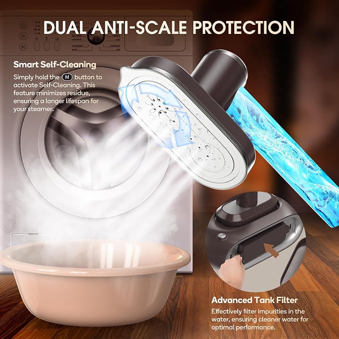 Newbealer 2In1 Pro Station Iron, 1550W Turbo Steam, 1.2L Tank (Brown) | Hanging Garment Steamer, 3-Level Steam & 3 Dry Ironing, 30s Heat Up, Self Clean, Auto-Off, Versatile for Home/Hotel/Boutique