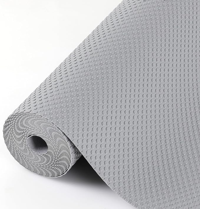 Hersvin Shelf Liners, 12in x 20ft Kitchen Drawer Mats, Non-Adhesive EVA Cupboard Protector, Cabinet Lining (Light Gray/Dot)