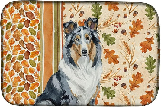 Caroline's Treasures Blue Merle Collie Heirloom Fall Dish Drying Mat Absorbent Dish Drying Mat Pad for Kitchen Counter Dish Drainer Mat for Countertop, 14 x 21", Multicolor