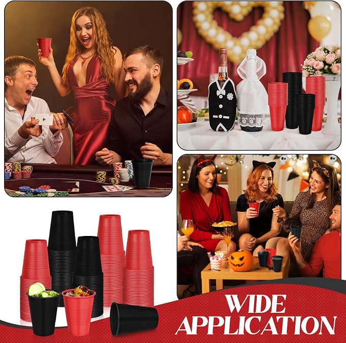 Funnymoom 100 Pcs Casino Theme Party Cups Poker Disposable Plastic Red Black 12 oz Drinking Water Beverage Cups for Wedding Birthday Graduation Halloween Casino Party Supplies