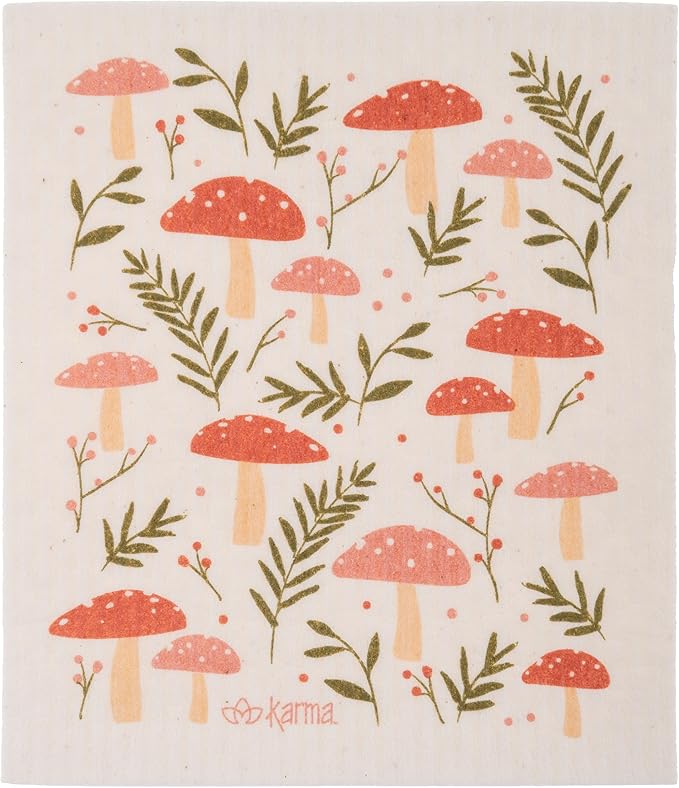 Karma, Swedish Dishcloths for Kitchen - 4 Pack, Reusable, Washable and Biodegradable Dishcloths, Mushroom