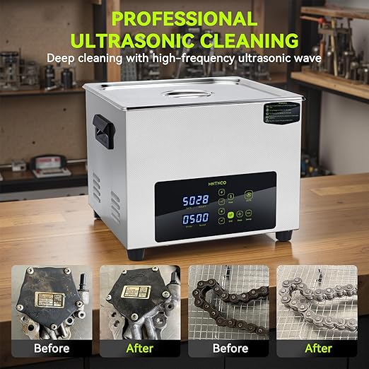 Ultrasonic Cleaner, One-Touch Cleaning,Heating, Deep Mode, ECO Energy-Saving Ultrasonic Cleaning Machine Excellent for Labs,Carburetor,Jewelry,Dentures,Automotive & Industrial Parts. (15L)