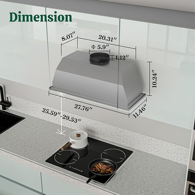 FIREGAS Range Hood Insert 30 Inch, 600 CFM Ducted/Ductless Convertible Built-in Kitchen Vent Hood, Stainless Steel Stove Hood with 3 Speed Exhaust Fan & Aluminum Filters