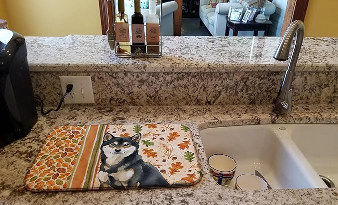 Caroline's Treasures Black and Tan Shiba Inu Heirloom Fall Dish Drying Mat Absorbent Dish Drying Mat Pad for Kitchen Counter Dish Drainer Mat for Countertop, 14 x 21", Multicolor
