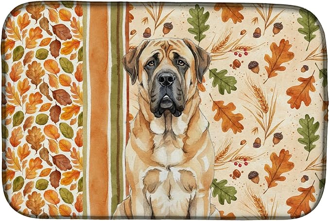 Caroline's Treasures Apricot English Mastiff Heirloom Fall Dish Drying Mat Absorbent Dish Drying Mat Pad for Kitchen Counter Dish Drainer Mat for Countertop, 14 x 21", Multicolor