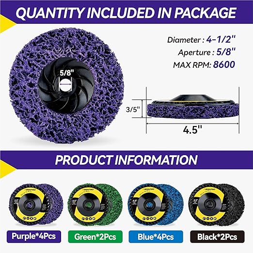 12 Pack, 4.5" x 5/8"-11 Strip Disc, Grinding Disc for Angle Grinder, Industrial Abrasive Wheel for Clean and Remove Paint Coating Rust Welds Oxidation