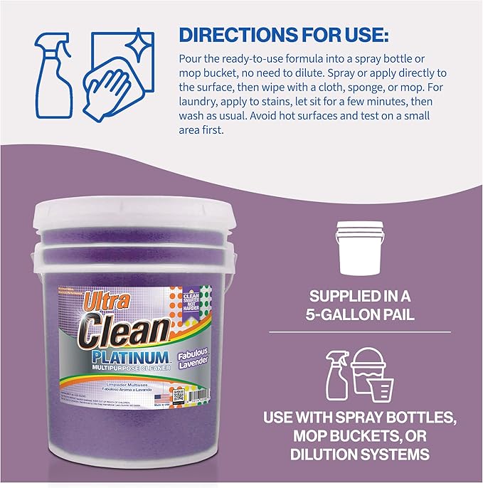 Ultra Clean Platinum Multipurpose Cleaner, Non-Abrasive, Lavender, 5 Gallons