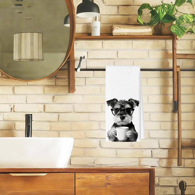 Funny Schnauzer Kitchen Towels, Dog Kitchen Accessories, Dog Chef Gifts for Women Decorative Hand Towels for Kitchen Decor, Coffee Lovers Gifts Dish Tea Towel, 16x24 Inch
