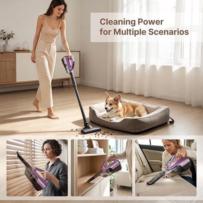 Shop-Vac S4 20V Handheld Vacuum Cordless with Brushless Motor, Rotating Floor Brush, Powerful 18000 Pa Suction Portable Vacuum for Car, Floor & Carpet, Wall-Mounted, LED, Lightweight, Purple
