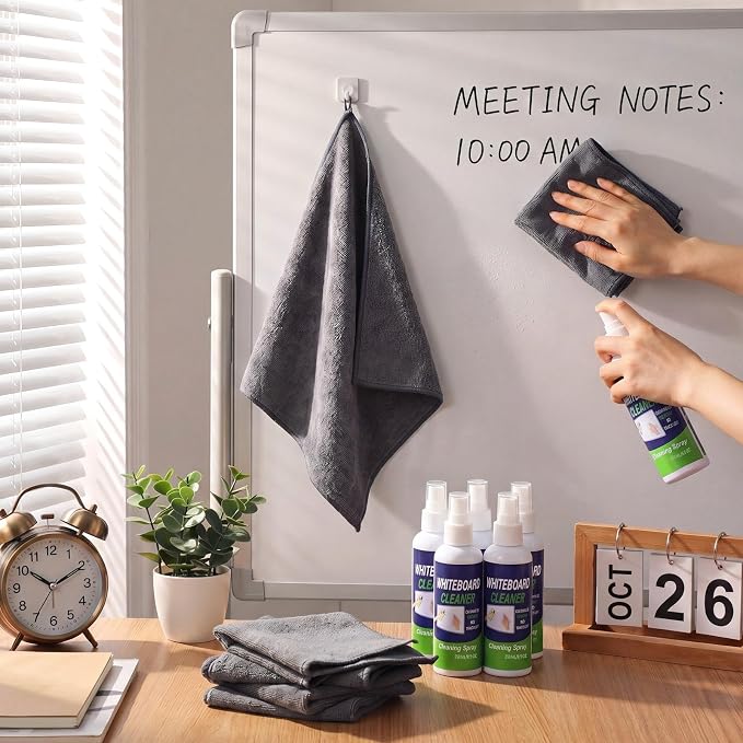 Fuyoooo 12 Pcs Whiteboard Cleaner Spray Dry Erase Board Cleaner with Magnetic Cloth White Board Cleaning Spray Removes Stubborn Marks from Whiteboards Chalkboard (250ml)