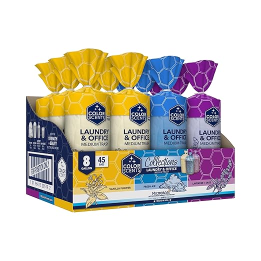 Color Scents 8 Gallon Medium Trash Bags – Scented Garbage Bags for Laundry & Office | 540 Count | Twist Tie | Collection | Made in USA