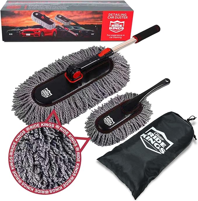 Auto Duster Extendable Handle, Car Duster Set, Scratch Remover Large and Small Brushes Remove Dust Exterior Interior of RVs and Trucks, Microfiber Auto Interior Brush, 2-Packs - Gifts for Men Women