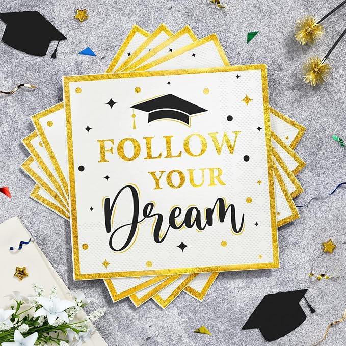 Graduation Decoration Class of 2026, 175PCS Graduation Party Supplies Disposable Dinnerware(Serve 25) with Paper Plates Cup Napkin Fork Knife Spoon College High School Grad Decor(White & Gold)