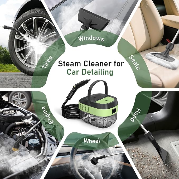 Steam Mop Cleaner, 2500W Handheld Steamer with 37 Attachments for Tile, Grout, Floors, Cars - 1.6L Detachable Tank, 15s Fast Heat-Up, 221°F High-Temp Chemical-Free Deep Cleaning