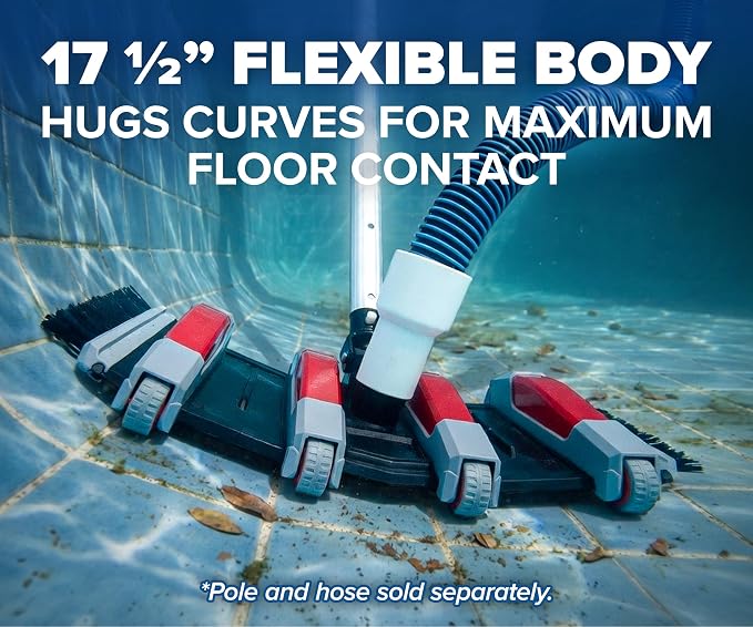 Pool Vacuum Head for Inground & Above Ground Pools with 15 Feet Aluminum Telescopic Pool Pole // Manual Swimming Pool Vacuum Cleaner Attachment Head with Wheels // Vinyl Liner Safe