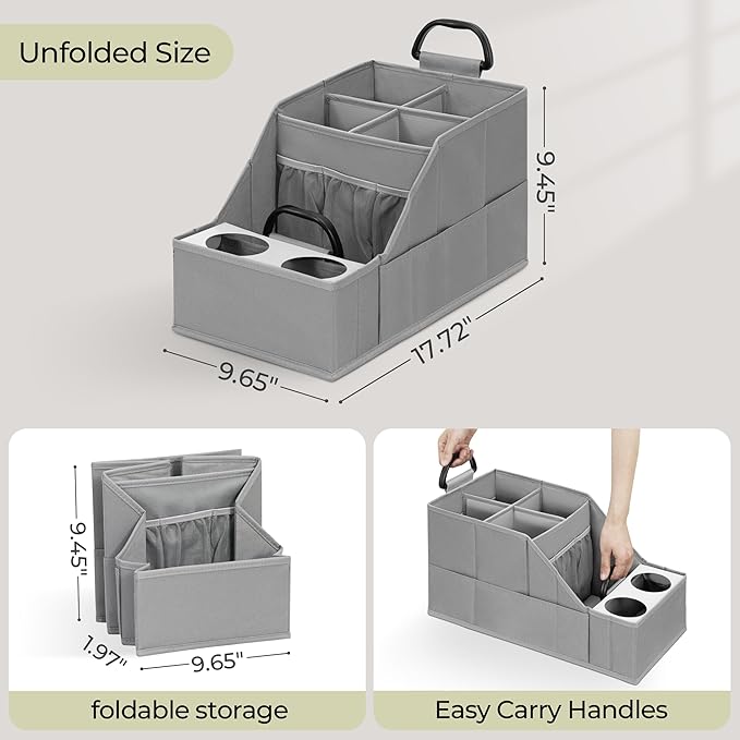 Car Seat Organizer Backseat Front Seat, Car Organizer With 12 Storage Compartments 2 Cup Holders, Snack Storage For Kids Baby, SUV Truck Van Collapsible Storage Bag For Travel, GY