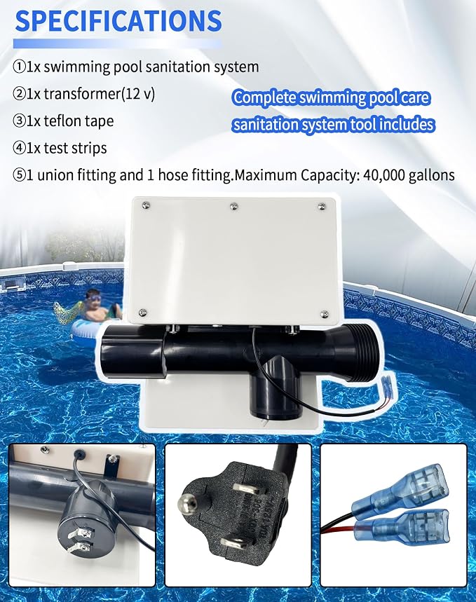 444301 Pool ionizer with Active Level Control, Pool Purifier System Fit for Above-Ground, In-Ground Pool, Saltwater Pool, Hot Tub, Spa Pool, Water Park
