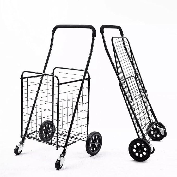 Mount Plus SF-118-2 Swivel Grocery Utility Shopping Cart with Dual Swivel Wheels | Easily Collapsible and Portable to Save Space and Heavy Duty | Rolls Smoothly on Streets, Store, Sidewalks