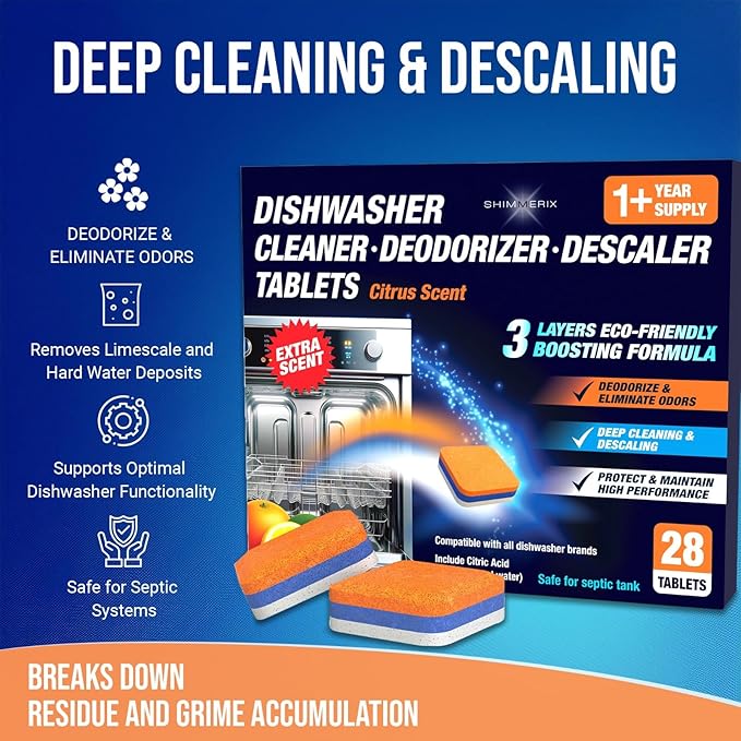 Washing Machine Cleaner Tablets Top Load 14 Pack & Dishwasher Cleaner Deodorizer Descaler Tablets 28 Pack Bundle - 1 Plus Year Supply - Septic Safe Eco Friendly Formula