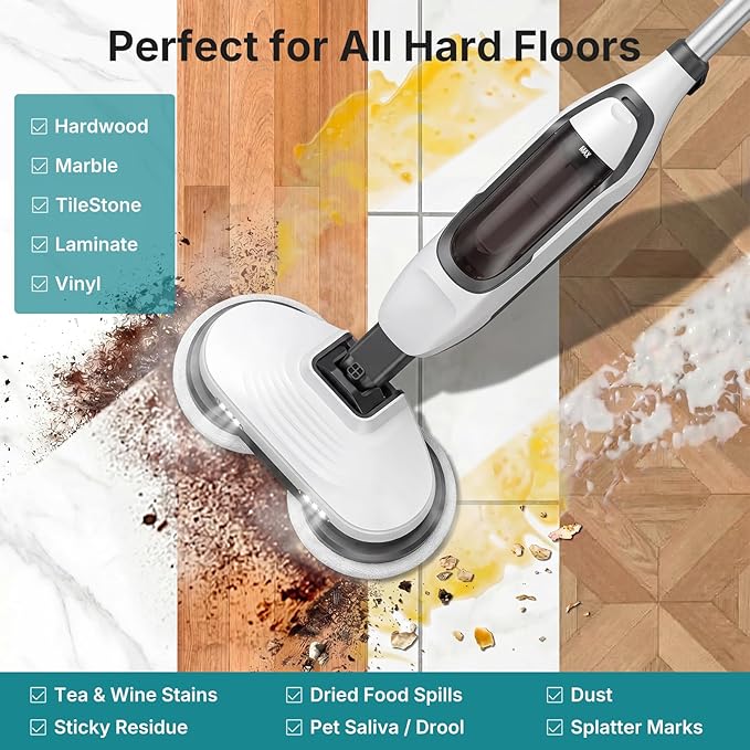 OLIXIS Steam Mop, All-in-One Scrubbing Steam Mops for Floor Cleaning with Rotating Pads, Floor Steamer with 2 LED Lights, 4 Cleaning Modes, Swivel Steering, 16.4 FT Cord, Safe for Hardwood and Tile