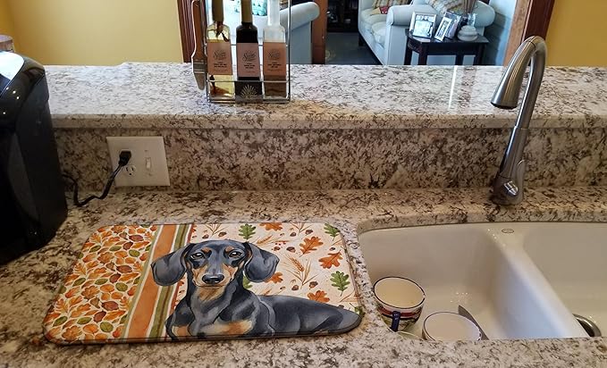 Caroline's Treasures Black and Tan Dachshund Heirloom Fall Dish Drying Mat Absorbent Dish Drying Mat Pad for Kitchen Counter Dish Drainer Mat for Countertop, 14 x 21", Multicolor