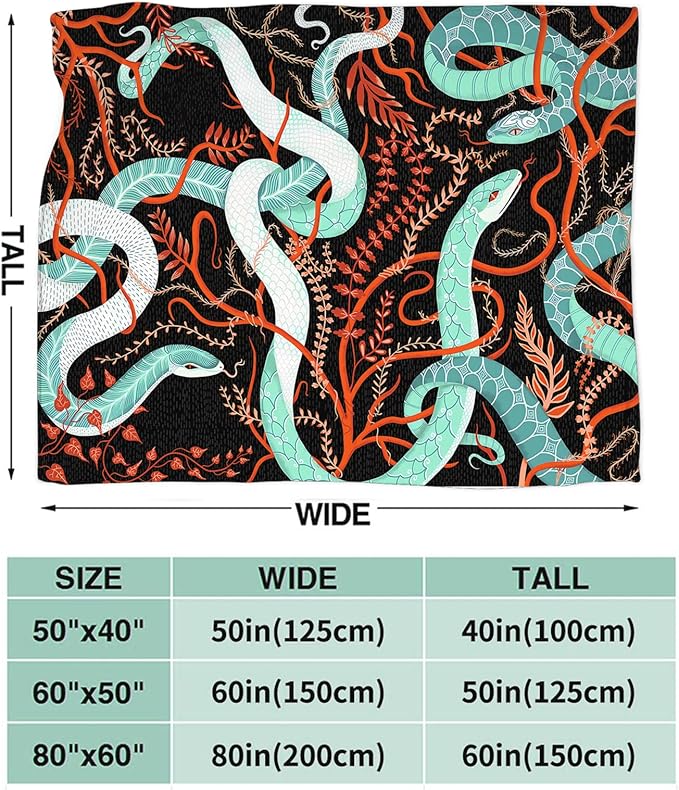 Tijuboni Snake Throw Blanket Snake Gifts for Girls Boys Women Men Kids Adults Soft Flannel Fleece Blanket for Couch Sofa Bed Home Decor 60"x80"