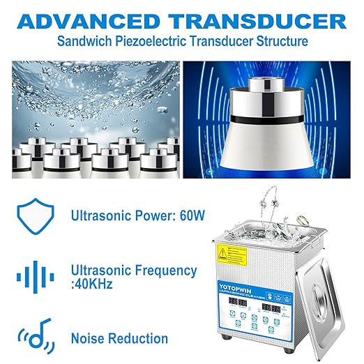 Jewelry Cleaner Ultrasonic Machine Professional Lab Ultrasonic Cleaner With Digital Timer & Heater 40KHZ For Retainers Carburetors Dentures Mouth Guard Automotive Parts Cleaning Equipment (0.53Gal,2L)